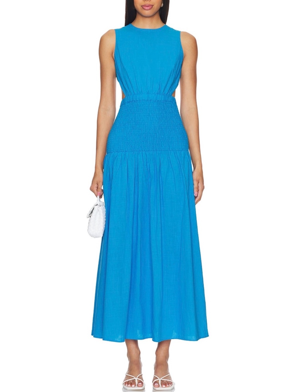 Sleeveless Bright Blue Maxi Dress with Smocked Waist